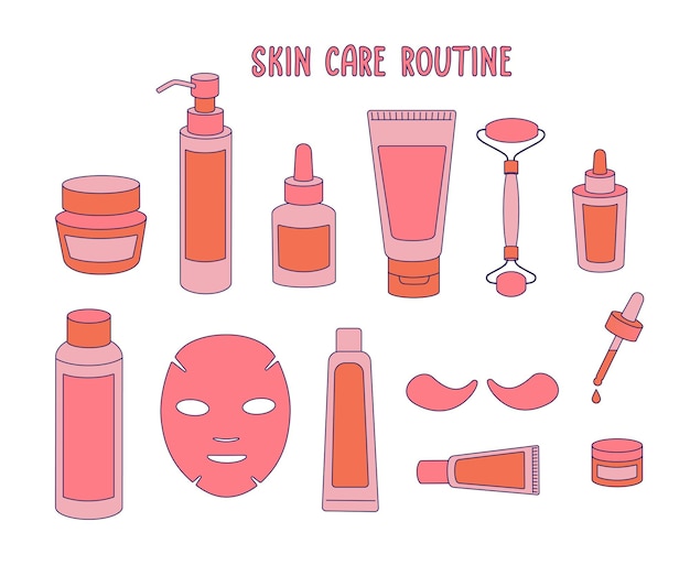 Productos para el cuidado de la piel en dibujos